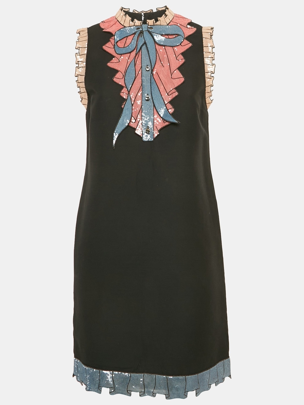 5K Limited 💎 GUCCI Black Sleeveless Spankled Ruffle Bow Dress 36 US 0 XXS